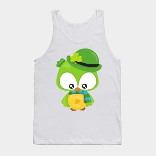 Saint Patrick's Day Owl, Clovers, Leprechaun Hat Tank Top